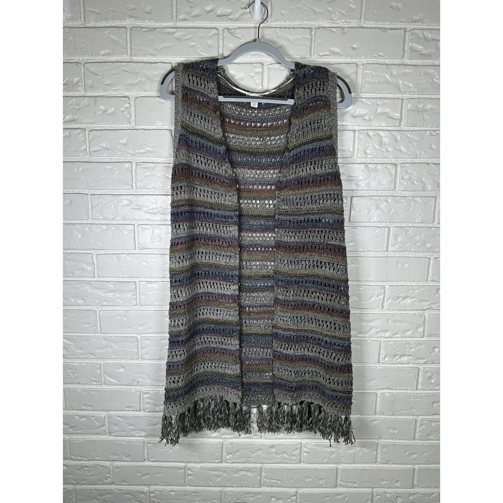 Cato Size XS 70s Boho Fringe Duster Cardigan Open Knit Hippie Festival Vest